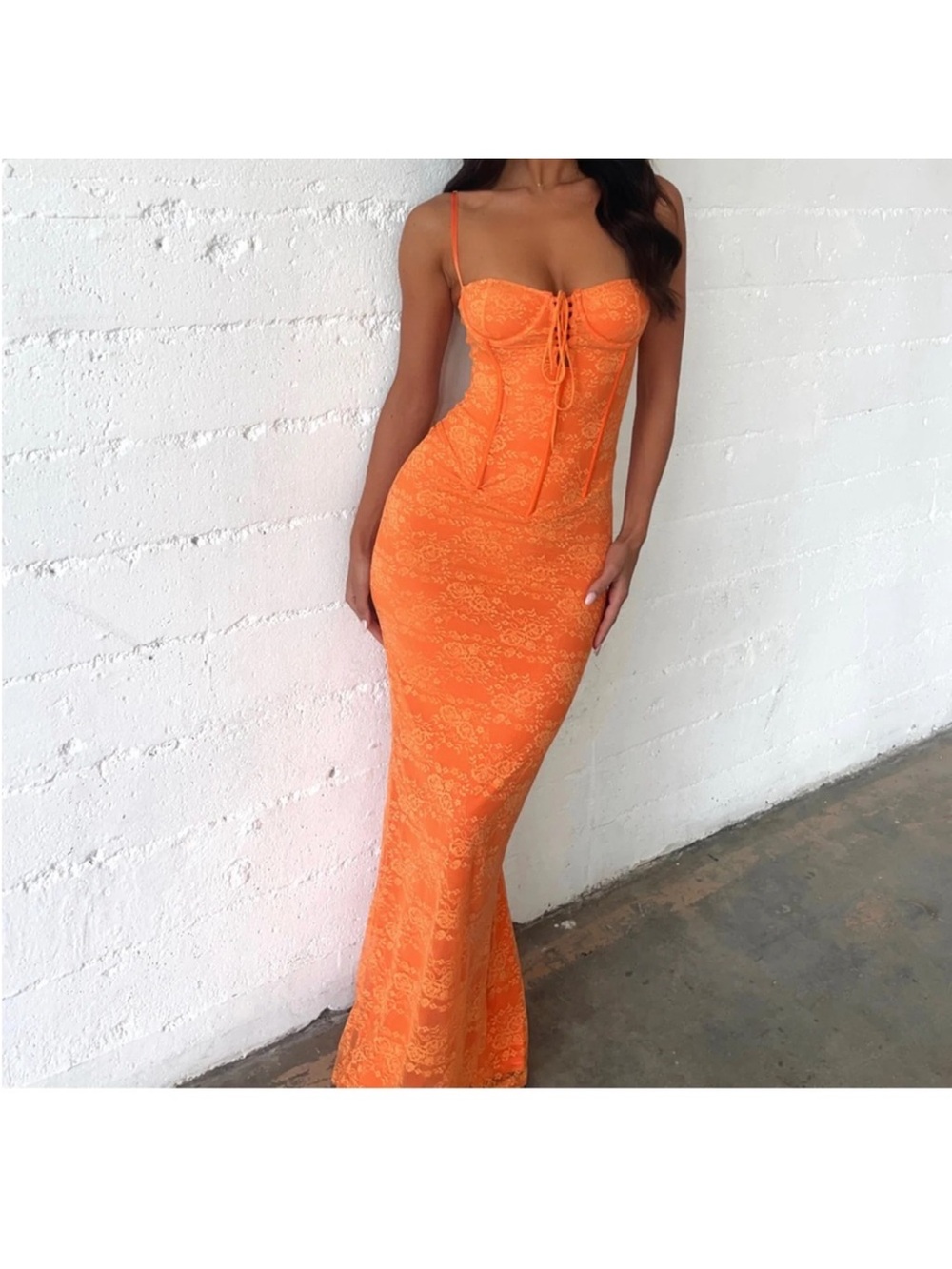 OUTCAST Orange Lace Corset Maxi Dress Size XS NWT